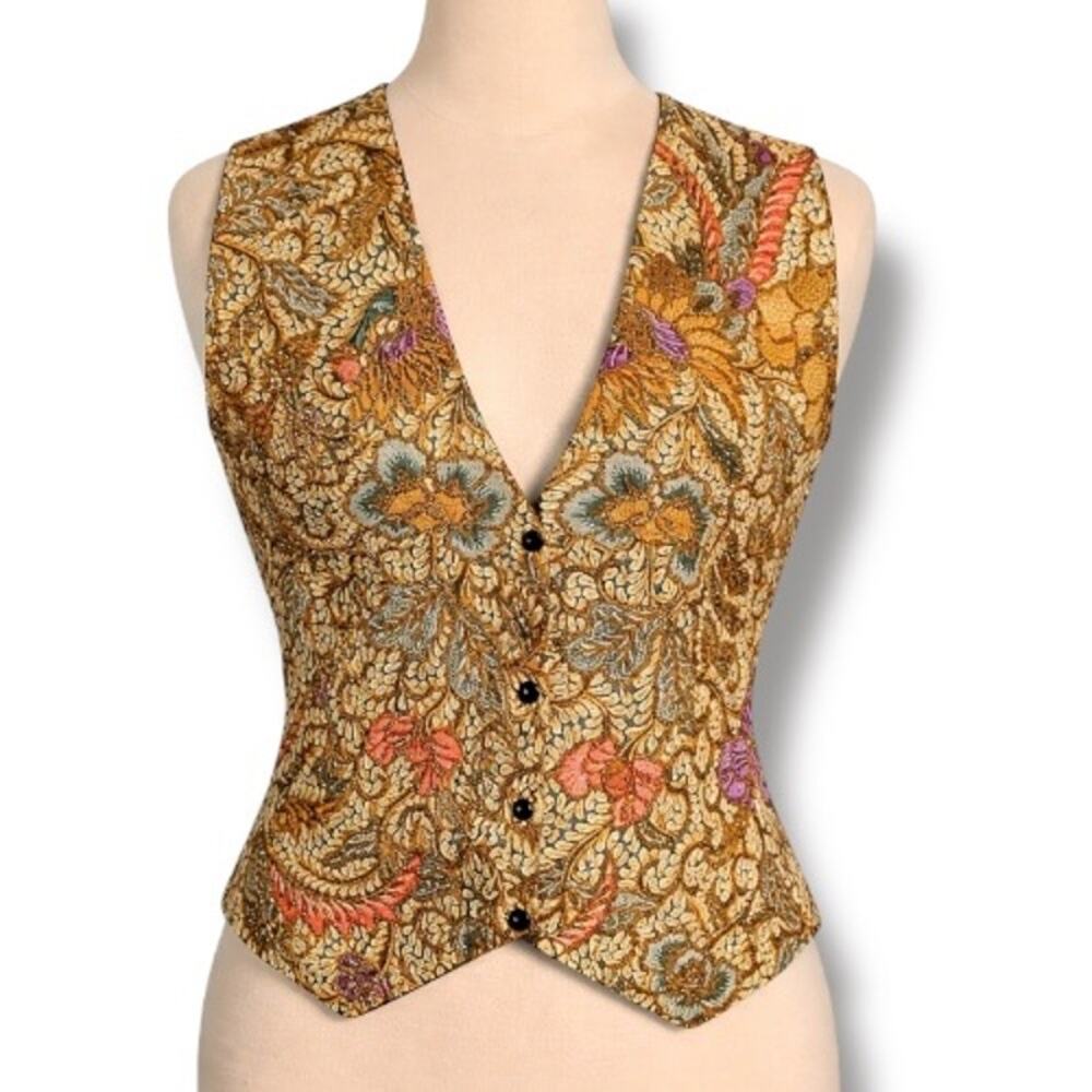 Vintage Tapestry Vest Floral Boho Western Festival Beaded Embroidered Jacquard